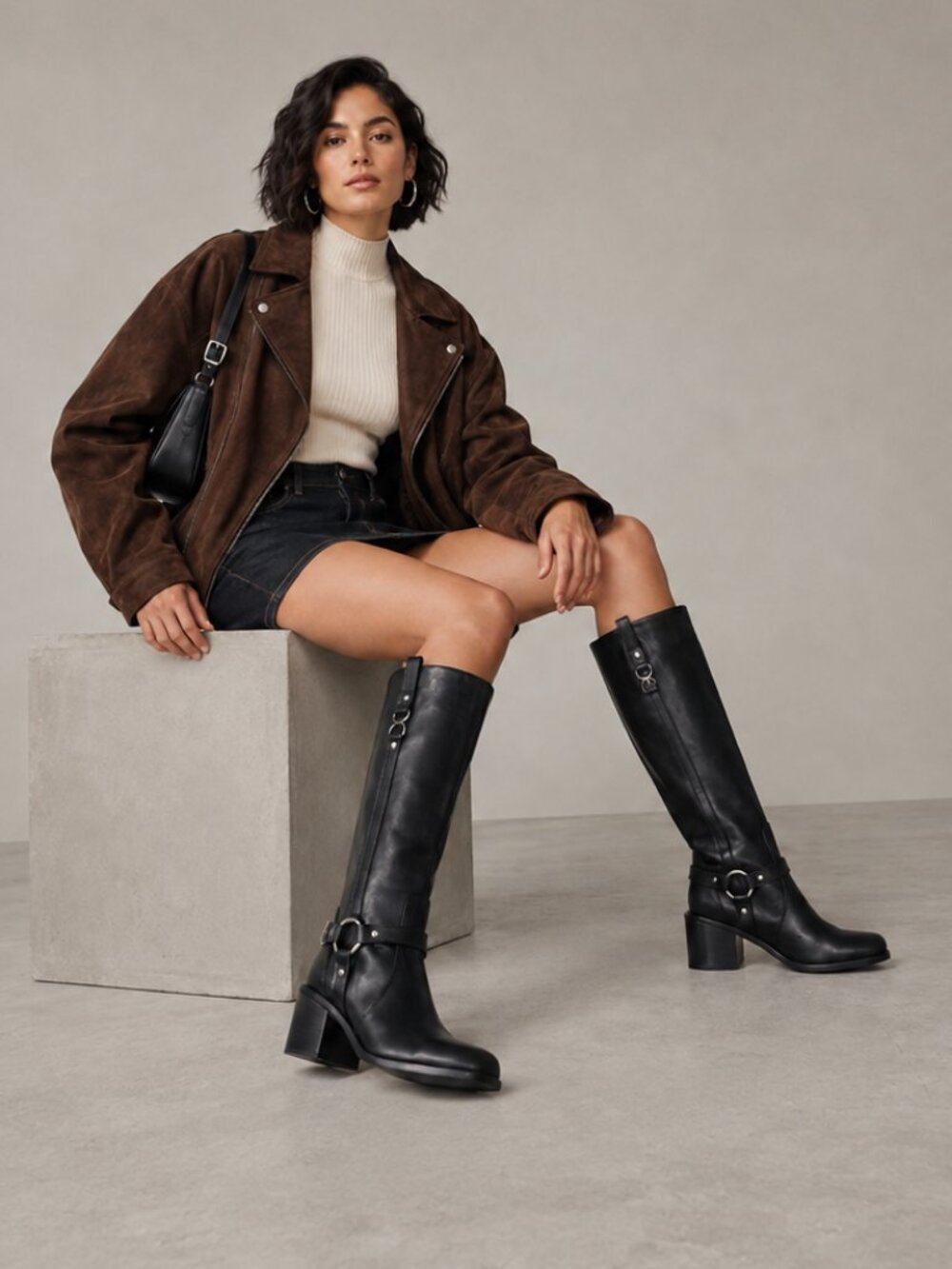 Steve Madden Elizah Over-the-Knee Leather Moto Boots Black 10